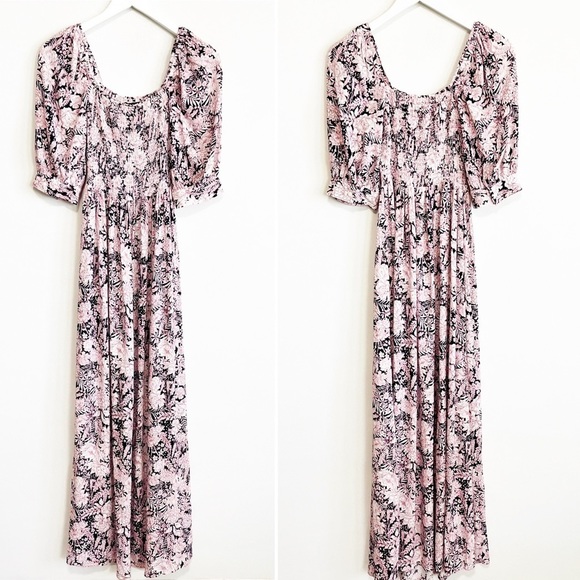 BOGO! Something Navy Peacot Leah Smocked Floral Maxi Dress Size XS - Picture 2 of 8
